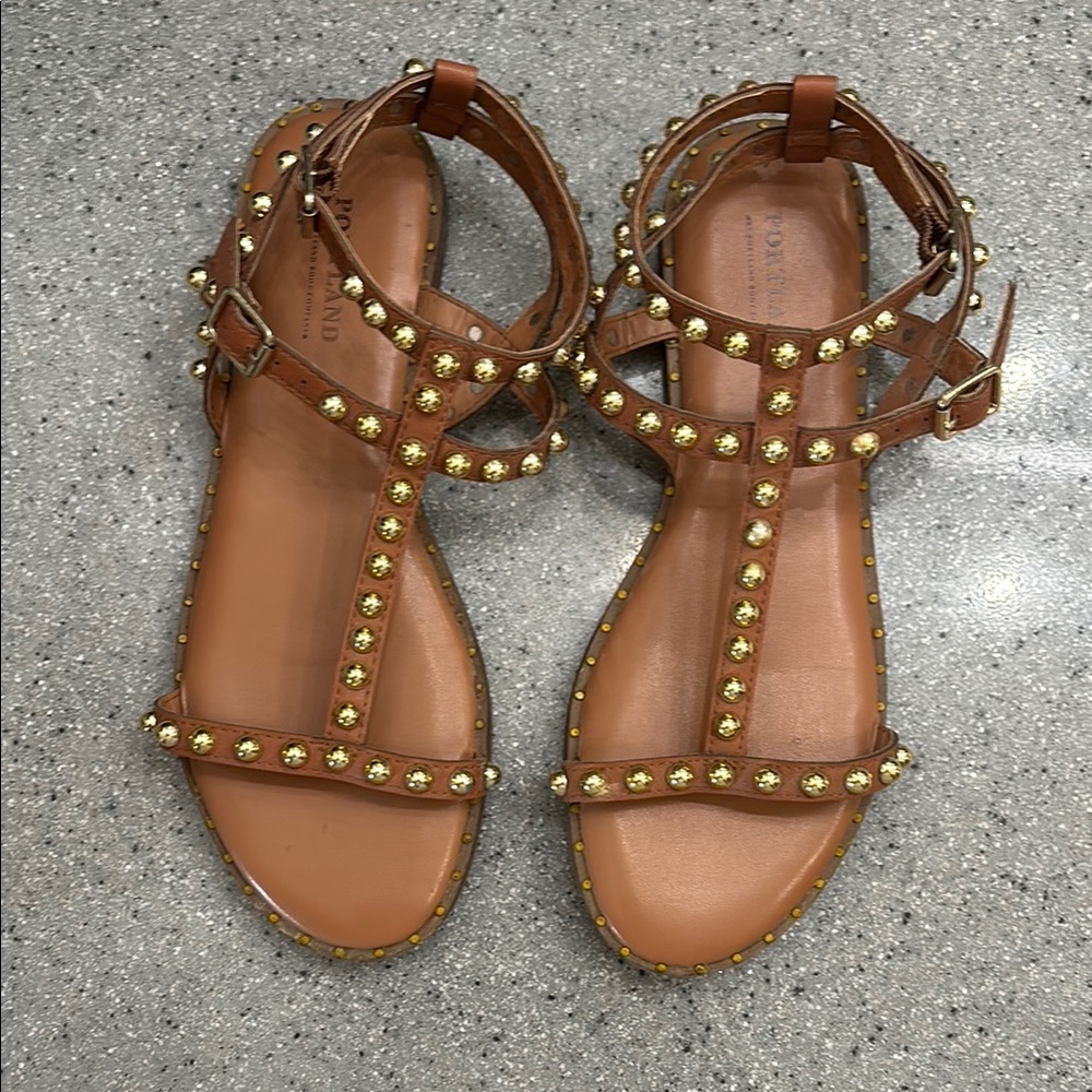 Gold and Brown Leather Gladiator Sandals